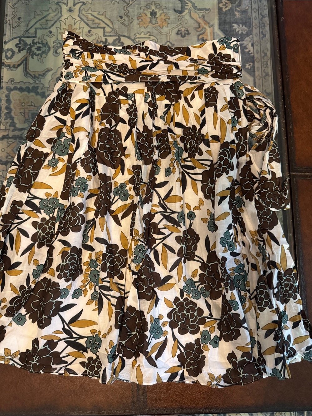 Vintage Sears Apostrophe A-Line Skirt with Brown Floral Print